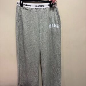 Gray Sweatpants with 'MAMA' Embroidery